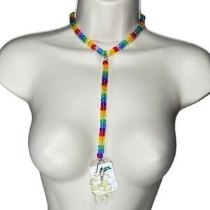 Rainbow Brite Kandi Kids Rave Drop charm Necklace, Binky Cord, Earrings.